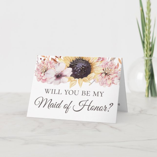 Cartão Sunflowers Bouquet Be My Bridesmaid Maid of Honor (Frente)