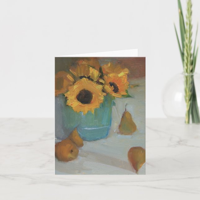 Cartão Sunflowers in Ceramic Pot with Pears - a note card (Frente)