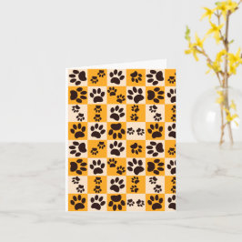 Cartão Sunny Cat Paw Print Checkerboard