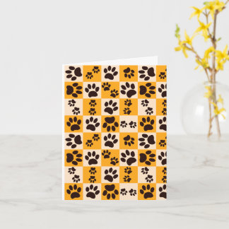 Cartão Sunny Cat Paw Print Checkerboard