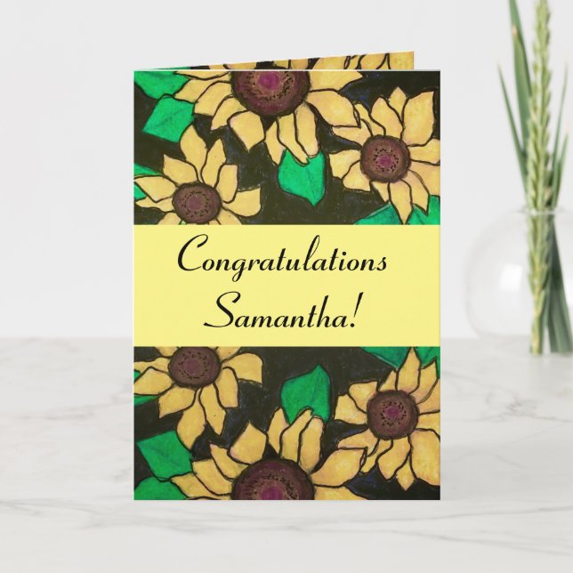 Cartão Sunny Sunflowers Graduation Congratulations Yellow (Frente)