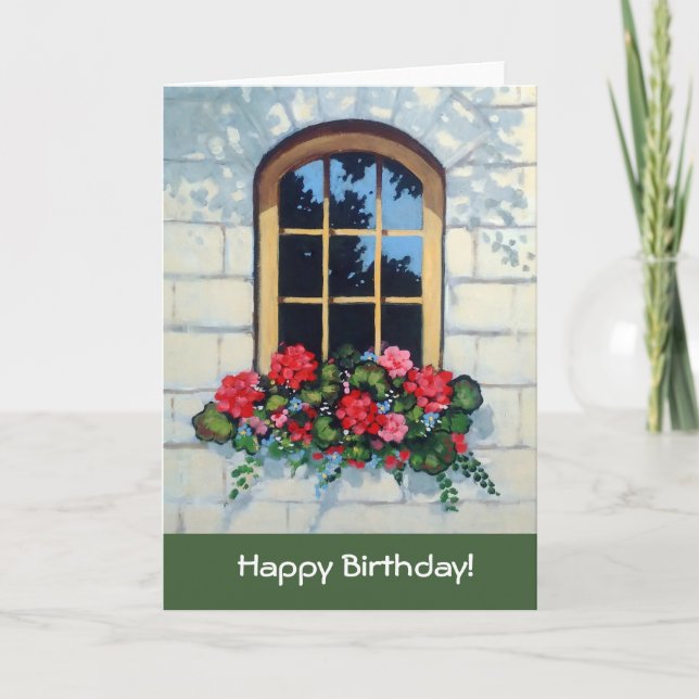 Cartão Sunny Window With Flowers, Painting, Birthday (Frente)