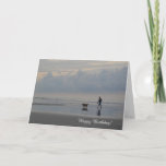 Cartão Sunrise Beach Walk Golden Retriever Birthday Card<br><div class="desc">A sunrise walk on the beach with a beautiful golden retriever. A photography print by vibrant and expressive artist,  Cheryl Kugler. www.cherylkugler.com</div>
