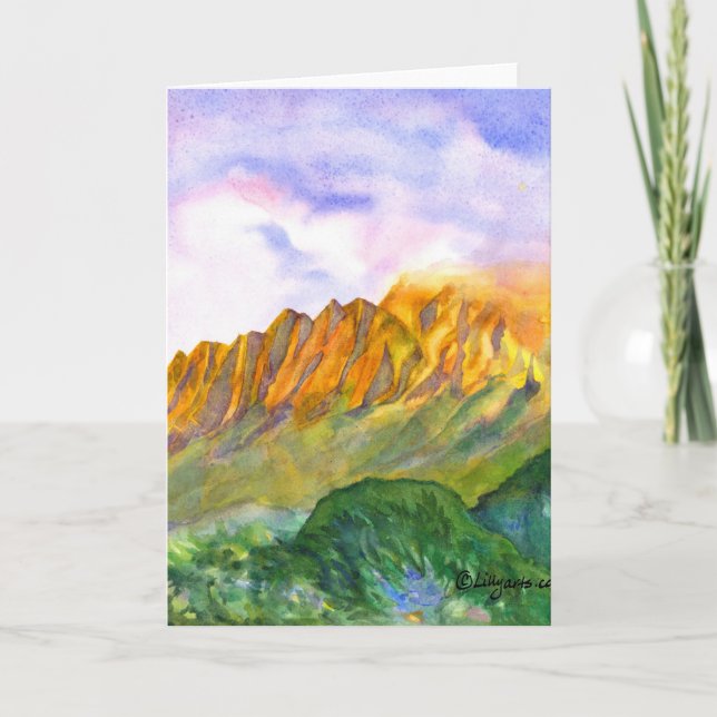 Cartão Sunrise Cliffs Kauai Watercolor Card (Frente)