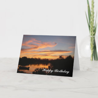 Cartão Sunset and Boat Happy Birthday Greeting Card