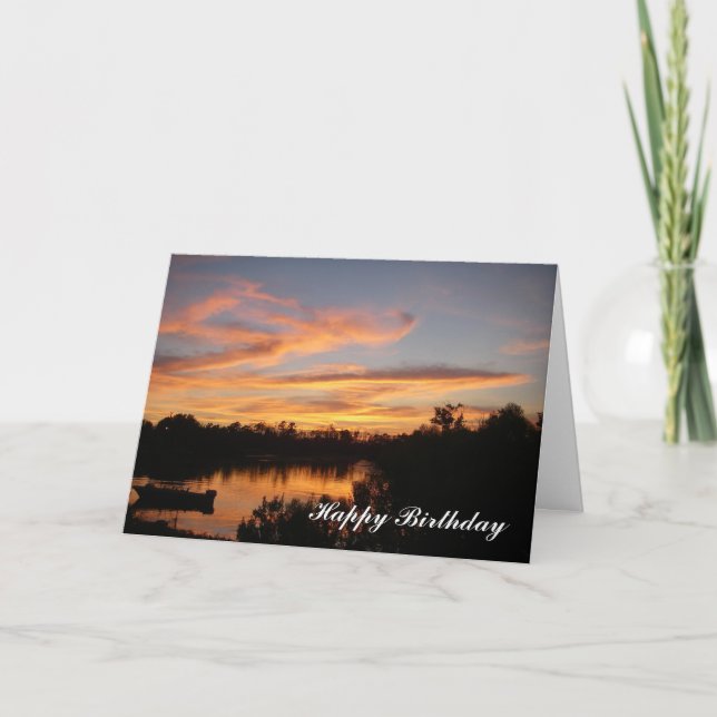 Cartão Sunset and Boat Happy Birthday Greeting Card (Frente)
