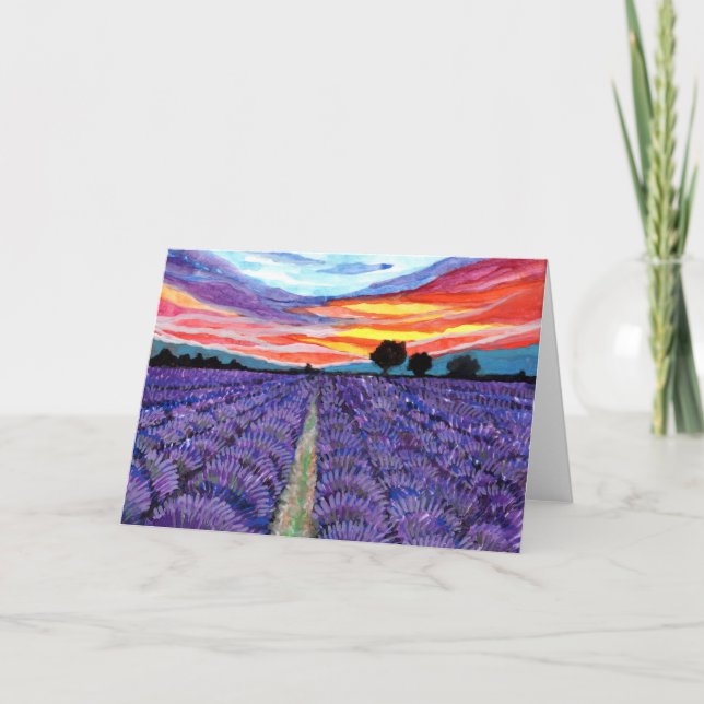 Cartão Sunset at Lavender Field (Frente)