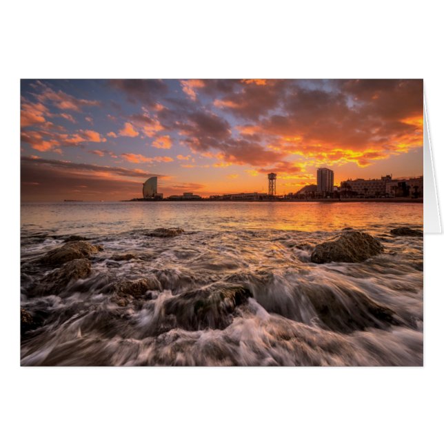 Cartão Sunset Em Barcelona (Frente Horizontal)