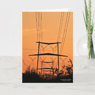 Cartão Sunset Laranja Suave Sobre Linhas De Energia De Al