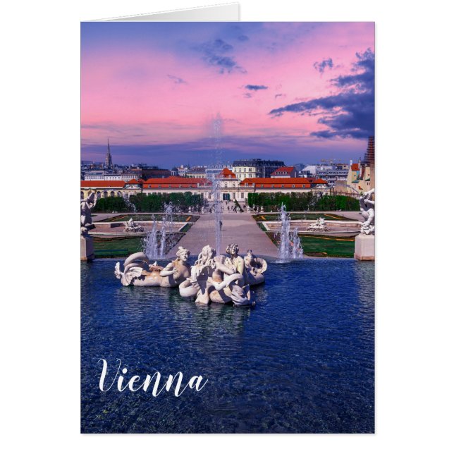 Cartão Sunset over fountain em Viena (Frente)