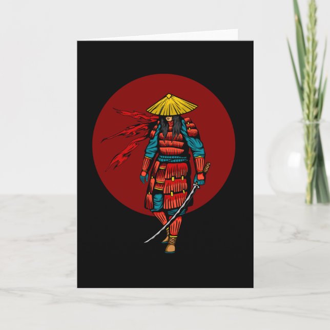 Cartão Sunset Samurai Warrior with Katana (Frente)