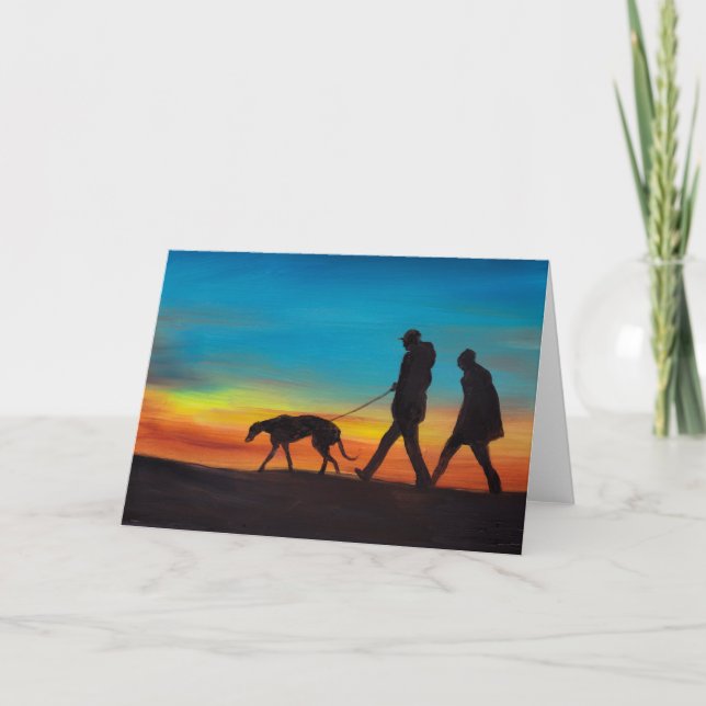 Cartão Sunset Walk with Greyhound Dog Art Greeting Card (Frente)