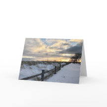 Sunset Winter Beach Blank Greeting Card