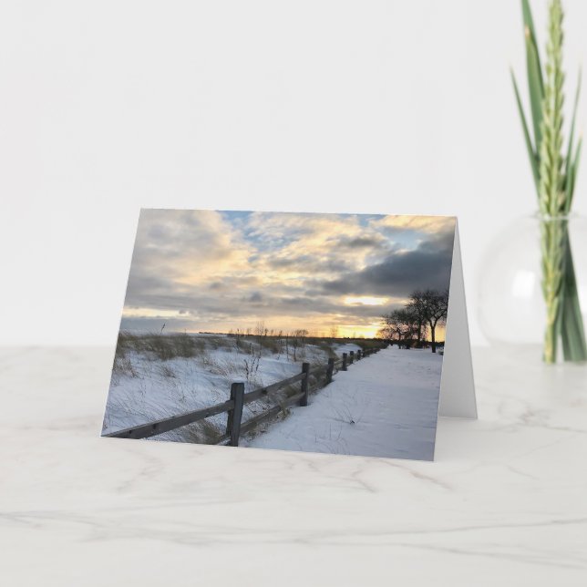 Cartão Sunset Winter Beach Blank Greeting Card (Frente)