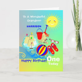 Cartão Sunshine Beach Theme Grandson Happy Birday