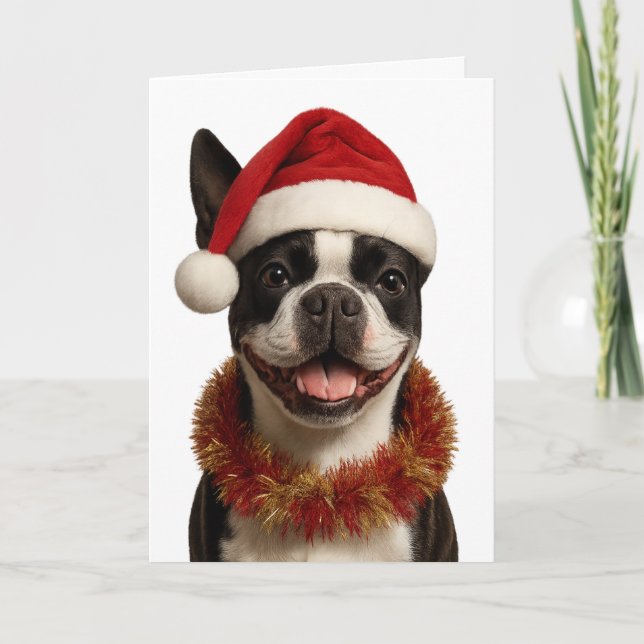 Cartão Super cute Boston Terrier Christmas card (Frente)