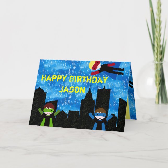 Cartão Super Hero Boys Bithday Party (Frente)