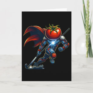 Cartão Super-herói Cabeça de Tomate Cyborg de Hóquei de C