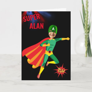 Cartão Super-herói Green Flying Boy incrível Fab Birthd