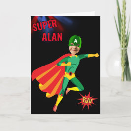 Cartão Super-herói Green Flying Boy incrível Fab Birthday