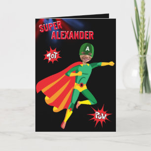 Cartão Super-herói Incrível Garoto Voador Verde Fab Ani