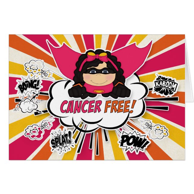 Cartão Super-herói rosa cancer Free Parabéns Rapariga (Frente Horizontal)