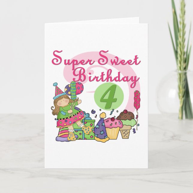 Cartão Super Sweet 4th Birthday T-shirts e presentes (Frente)