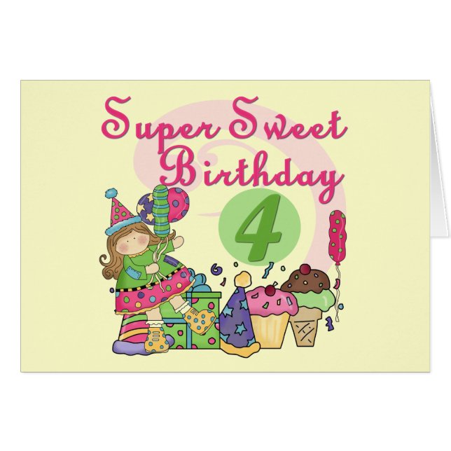Cartão Super Sweet 4th Birthday T-shirts e presentes (Frente Horizontal)