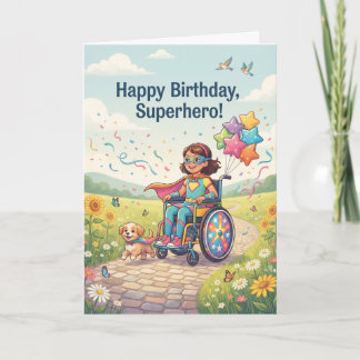 Cartão Superheroína Menina de Cadeira de Rodas Meados do