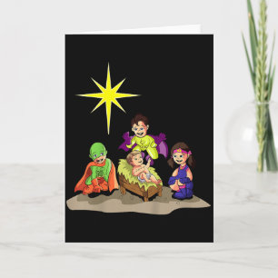 Cartão Suporte para Cena de Natal Cristã com Menino Jesus