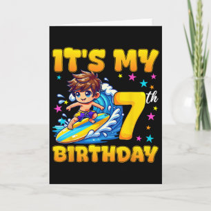 Cartão Surfe É Meu 7º Aniversário Menino 7 Anos de Idade