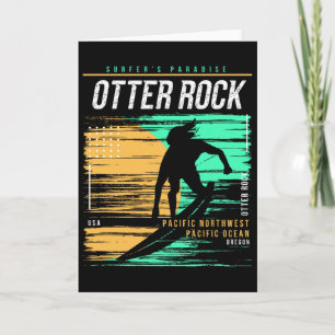 Cartão Surfismo Antigo Otter Rock Costa de Oregon Surfist