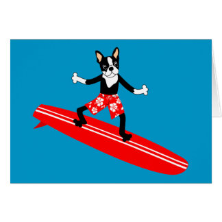 Cartão Surfista de Boston Terrier Longboard
