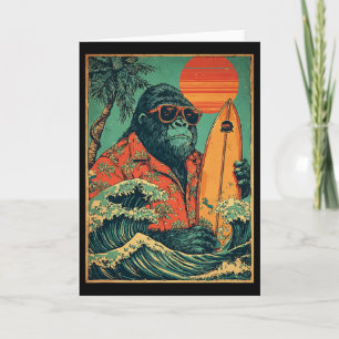 Cartão Surfista Gorila Retro Havaiano Animal Surfando Pra