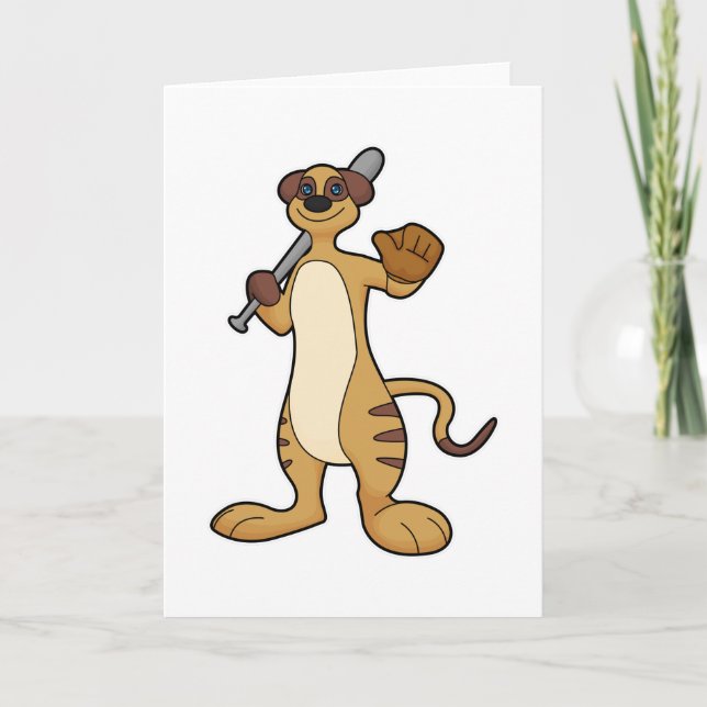 Cartão Suricata como jogador de beisebol com taco de beis (Frente)