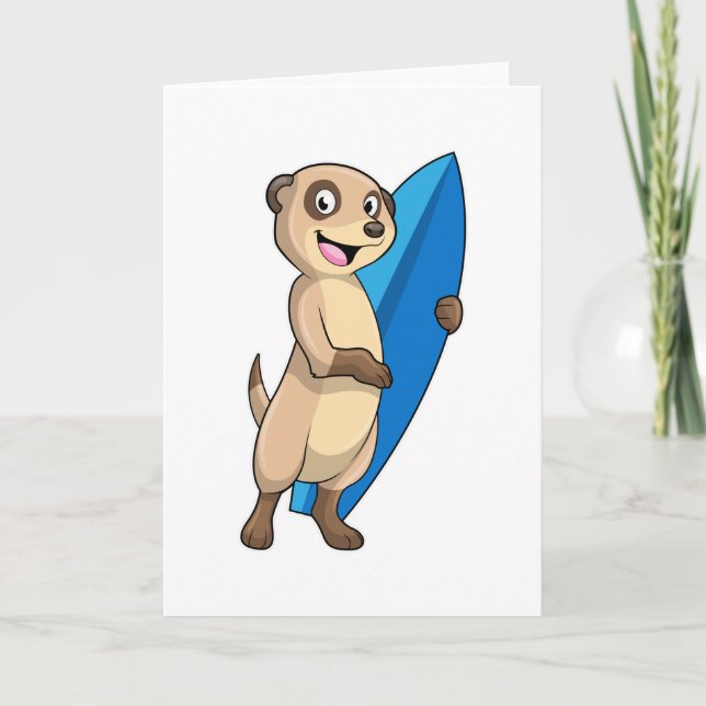 Cartão Suricata como surfista com prancha de surfe (Frente)