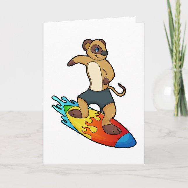 Cartão Suricata como Surfista com Prancha de Surfe (Frente)