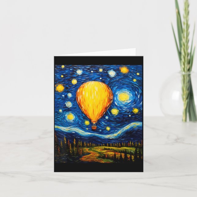Cartão Surrealism Starry Night Hot Air Balloon  (Frente)