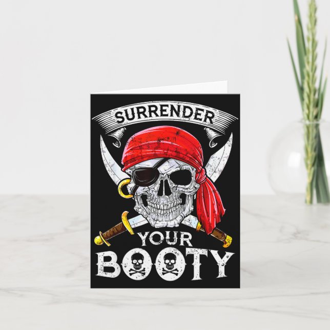 Cartão Surrender Your Booty Rate Skull Funny Jolly Roger  (Frente)