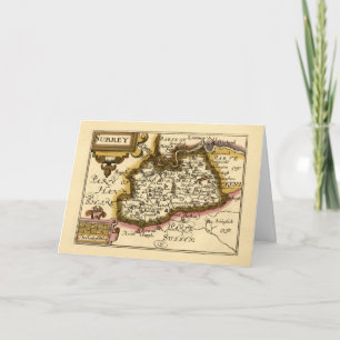 Cartão Surrey County England Antigo Mapa Atlas Antiquário