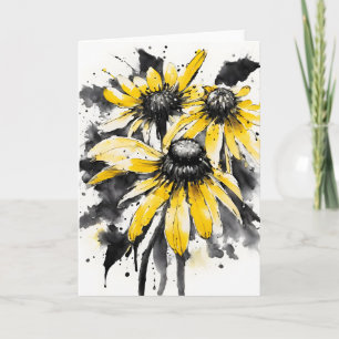 Cartão Susana de olhos pretos - Flores em aquarela