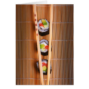 Cartão Sushi e chopsticks de madeira