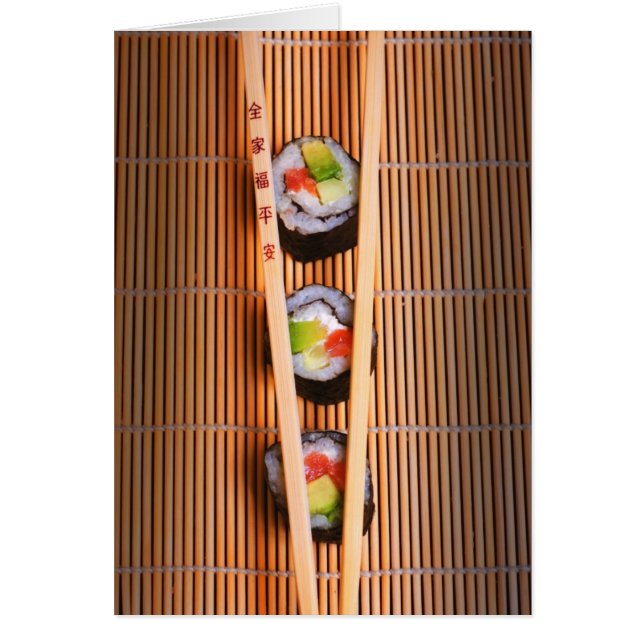 Cartão Sushi e chopsticks de madeira (Frente)