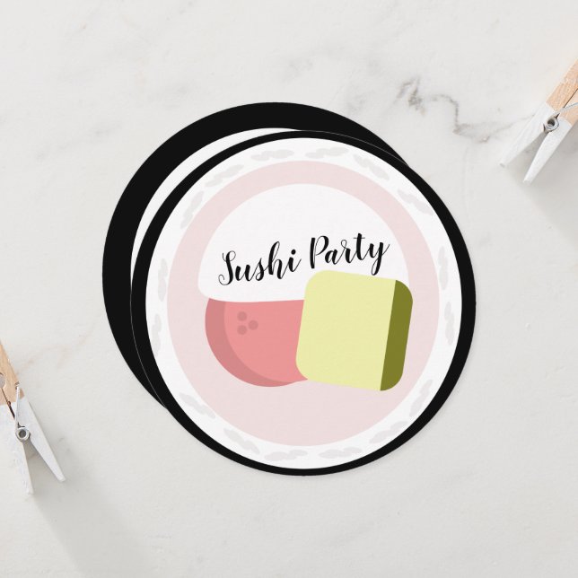 Cartão Sushi Roll Salmon Teen Birthday Restaurante Round (Frente/Verso In Situ)