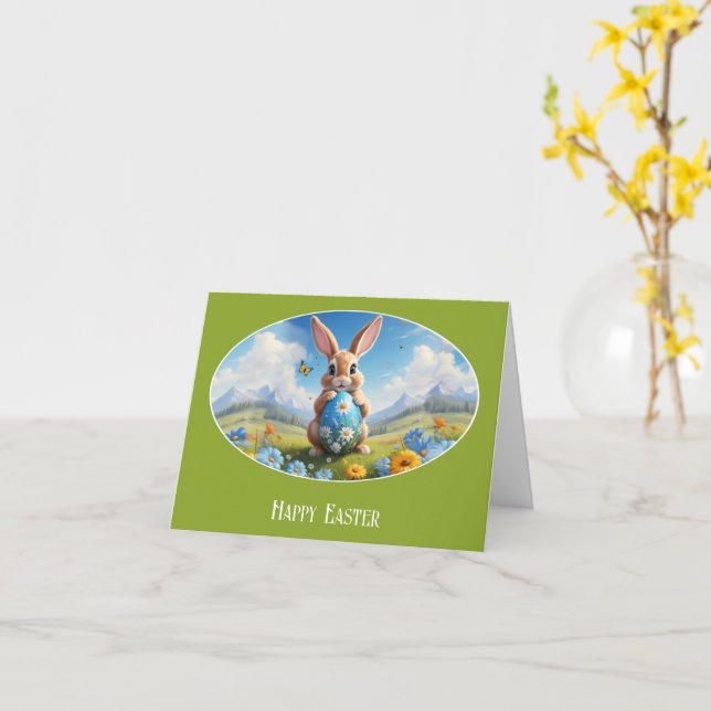 Cartão Süßer Osterhase in Landschaft -  (Flor Amarela)