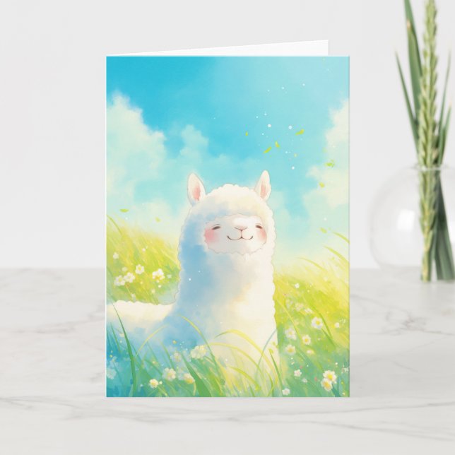 Cartão Susurros de Primavera com uma Alpaca (Frente)