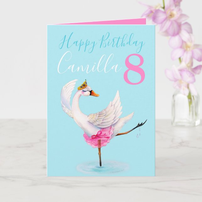 Cartão Swan de balé de aquarela personalizado 8.º anivers (Orquídea)