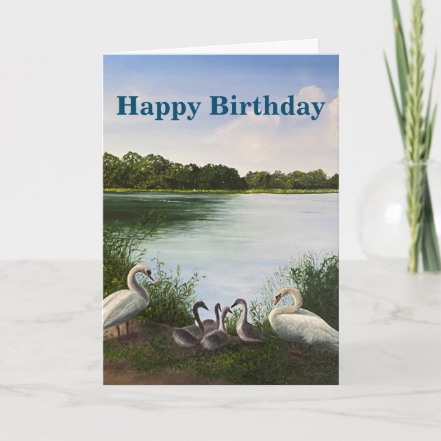 Cartão Swan Painting Birthday Card com citação de Shakesp (Frente)