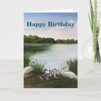 Cartão Swan Painting Birthday Card com citação de Shakesp