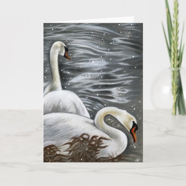 Cartão Swan Song Beautiful White  Swans Greeting Card (Frente)